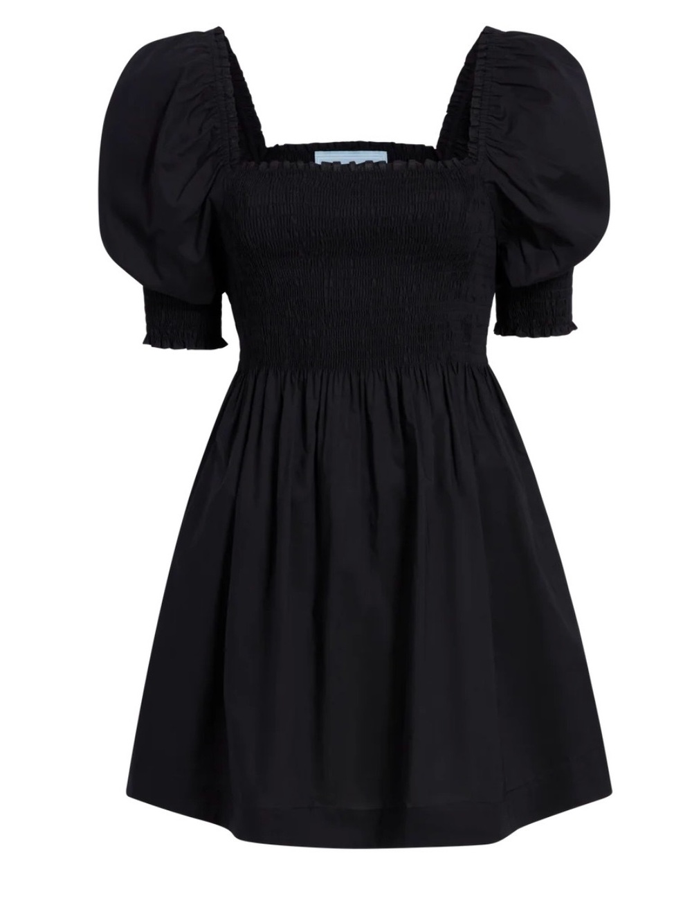 Hill House Black Smocked Square-Neck Mini Dress with Puff Sleeves L